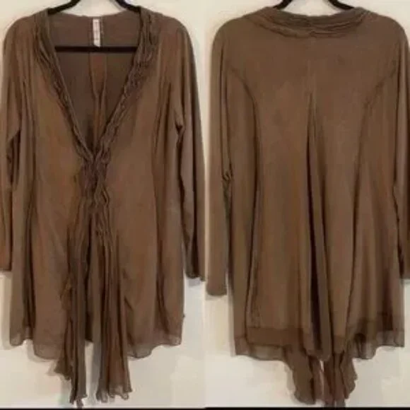 Black MOLLO RELLO Faux Suede Stretch Mix Media Longline Cardigan S/M - Picture 2 of 14